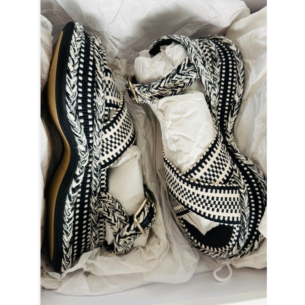 Chloé Meril Platform Sandals Womens 6 EU 36 Black White Woven NIB retails $840 - Picture 3 of 13